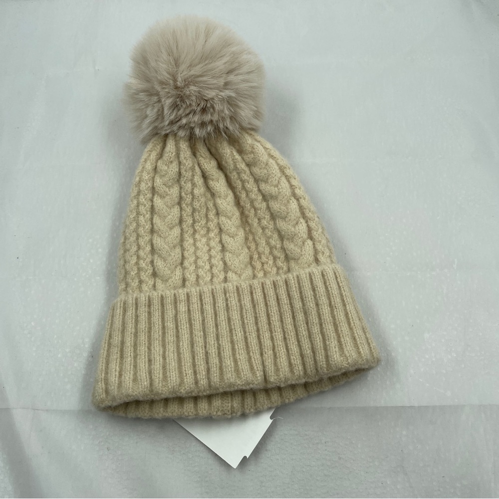 Tasha Cream Pom Pom Beanie